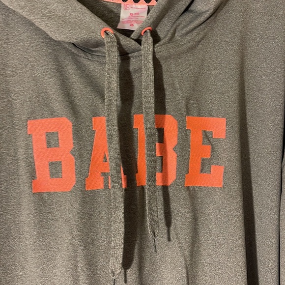 NEW Gray and Peach Hoodie w/peach color snaps that open on sides “Babe!” - Picture 2 of 6